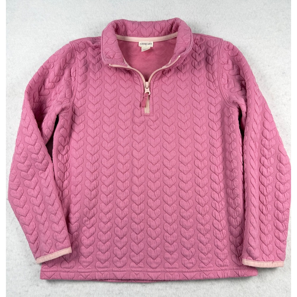 Crewcuts Girls Pink Heart Textured Quarter Zip Pullover Size 8/9 Medium